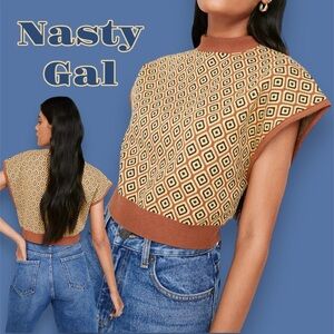 Retro Pattern Knitted Cropped Sweater Vest NWOT